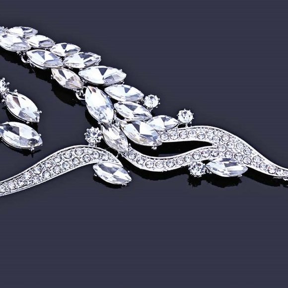 Crystal Rhinestones Necklace & Earrings Set - Wedding - Black TIe - Formal - Picture 5 of 11